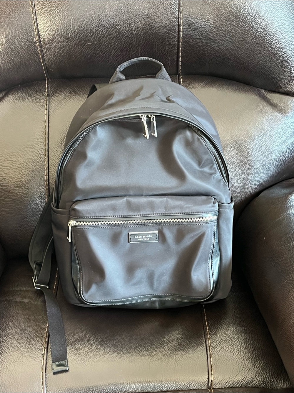 kate spade Sam Icon KSNYL Black Nylon with Patent Leather Details Backpack Med